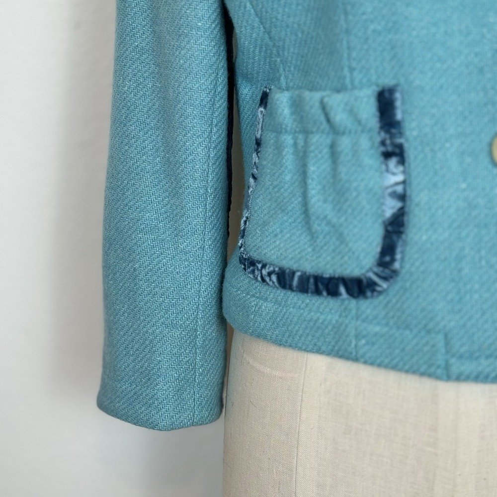 Banana Republic Wool Blend Blazer Pockets Size 4 Blue With Velvet Trim - Picture 7 of 10